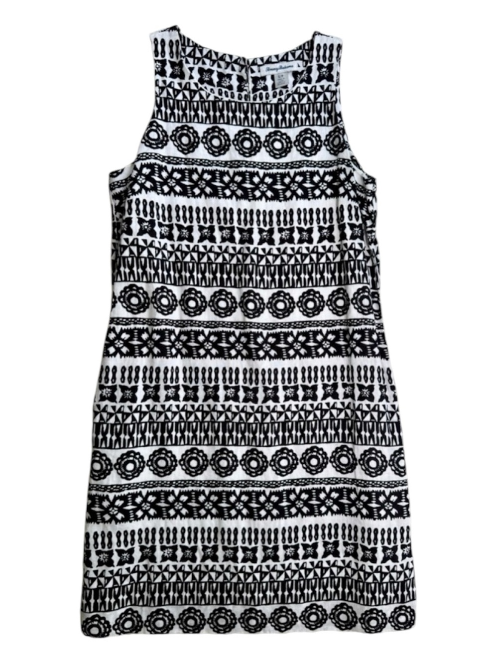 Tommy Bahama Women's
Sleeveless Black White Tahiti Tango 
Linen Shift Dress Sz S